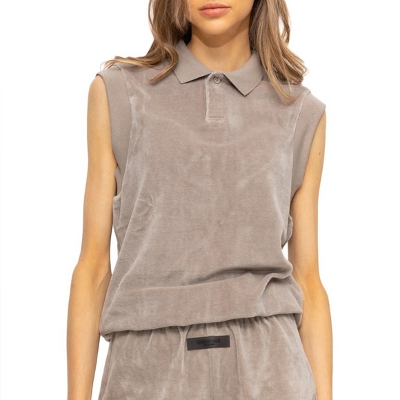 NWT Fear of God Essentials Women's Velour Sleeveless Polo Desert Taupe SzS AS-IS - Picture 1 of 13